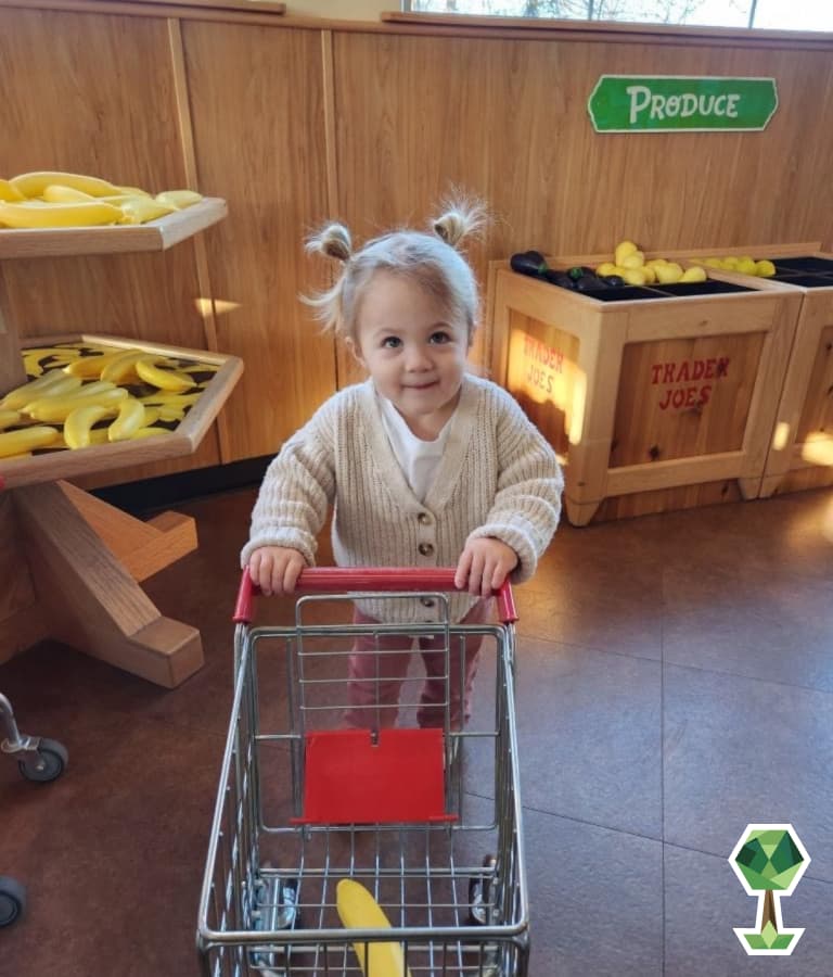 Kid pushing shopping cart with toy bananna | Totally Boise Indoor Activities Planet Kid