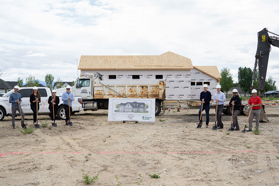 Boise Angel Homes ground breaking event in Eagle, ID with karl pedersen southwood homes and heath van patten of nexthome treasure valley